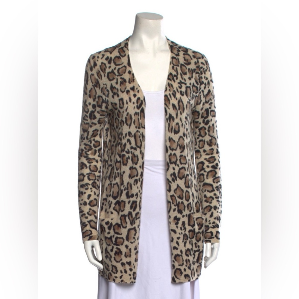 White + Warren 100% Cashmere Animal Print Cardigan